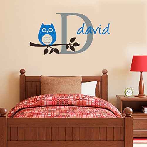 Lovely Personalised Wall Stickers custom name owl branch vinyl decal Nursery kids room decor-You select color and name