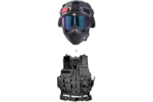 YBJMSFA MICH Airsoft Helmet andMaskwith Detachable Anti-Fog Goggles Protective Full Face Tactical Mask,AdjustableTactical Vest Outdoor Ultra-Light Breathable Training Airsoft Vest Kit