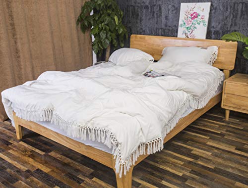 Meaning4 Ivory Pillow Covers Cases Shams Off White Pure Cotton Slips with Tassels Boho King Size 2 Pieces Solid - Thumbnail 6