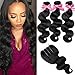 Brazilian Virgin Hair 3 Bundles with Closure Brazilian Body Wave 8A 100% Unprocessed Human Hair bundles With Lace Closure Natural Black Color by YAVVE (18
