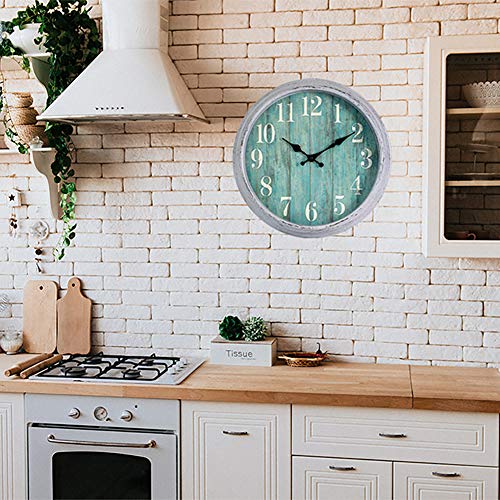 HYLANDA Teal Wall Clock, 12 Inch Retro Vintage Silent Wall Clocks Battery Operated Non Ticking Decorative for Kitchen Home Living Room Office Bathroom(Grey)