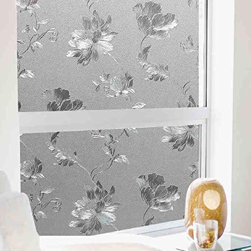 Fofon No Glue Frosted Decorative Window Film For Home And Office 17.7 by 78.7 Inches (Lotus Flower)