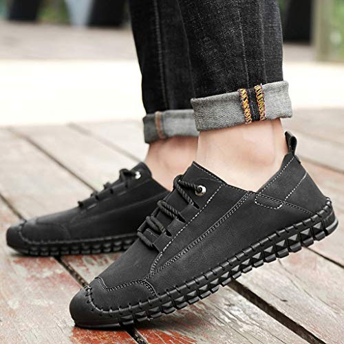 New in Respctful✿Men's Spring Penny Loafers Soft Leather Driving Boat Shoes Casual Handmade Lace-Up Flats Dress Shoes Black