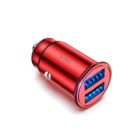 DIVI Auto Ladegerät, Metall Mini USB Auto Adapter 12V/ 24V KFZ Ladegerät 2-Port 24W 5V / 4.8A mit Aluminium-Legierung Gehäuse