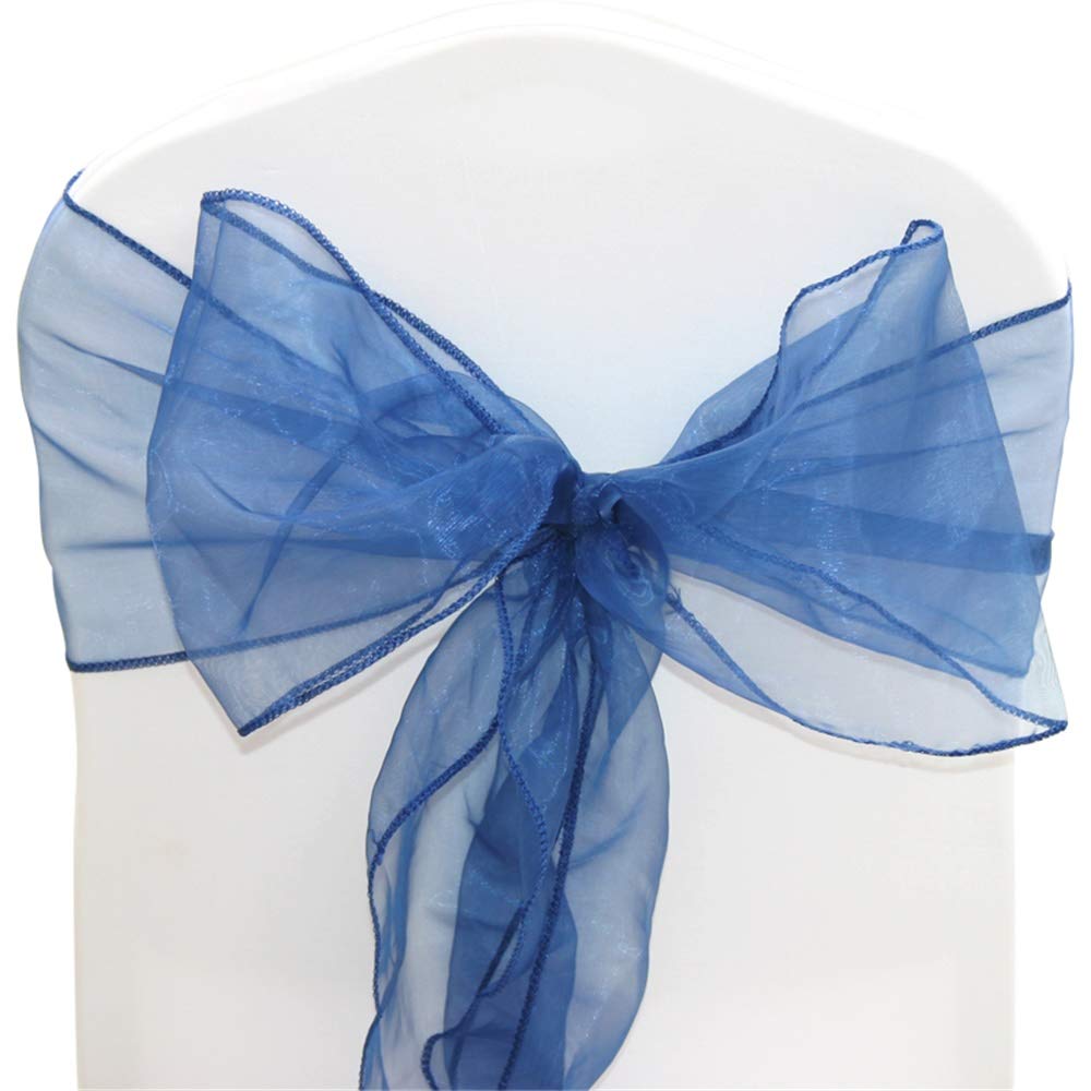 Time to Sparkle Pack of 50 Organza Sashes 22x280cm/9x110inch Wider Sash Fuller Bows Chair Cover Bows Sash for Wedding Party Birthday Decoration - Navy Blue