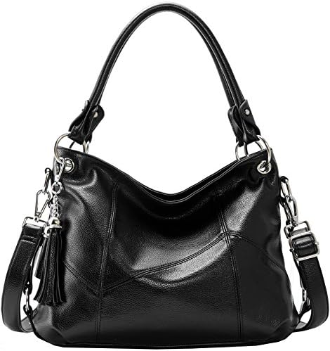 On Clearance! Big Sale! Iswee Women's Genuine Leather Handbag Urban Style Tote Top Handle Shoulder Bag Vintage Satchel Purse (Black-KR007)