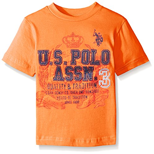 U.S. Polo Assn. Boys' Crew Neck Iconic Graphic Logo T-Shirt,Red Orange,5/6