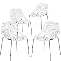 Poly and Bark Modern Mid-Century Birds Nest Dining Side Chair in White with Chrome Legs (Set of 4)