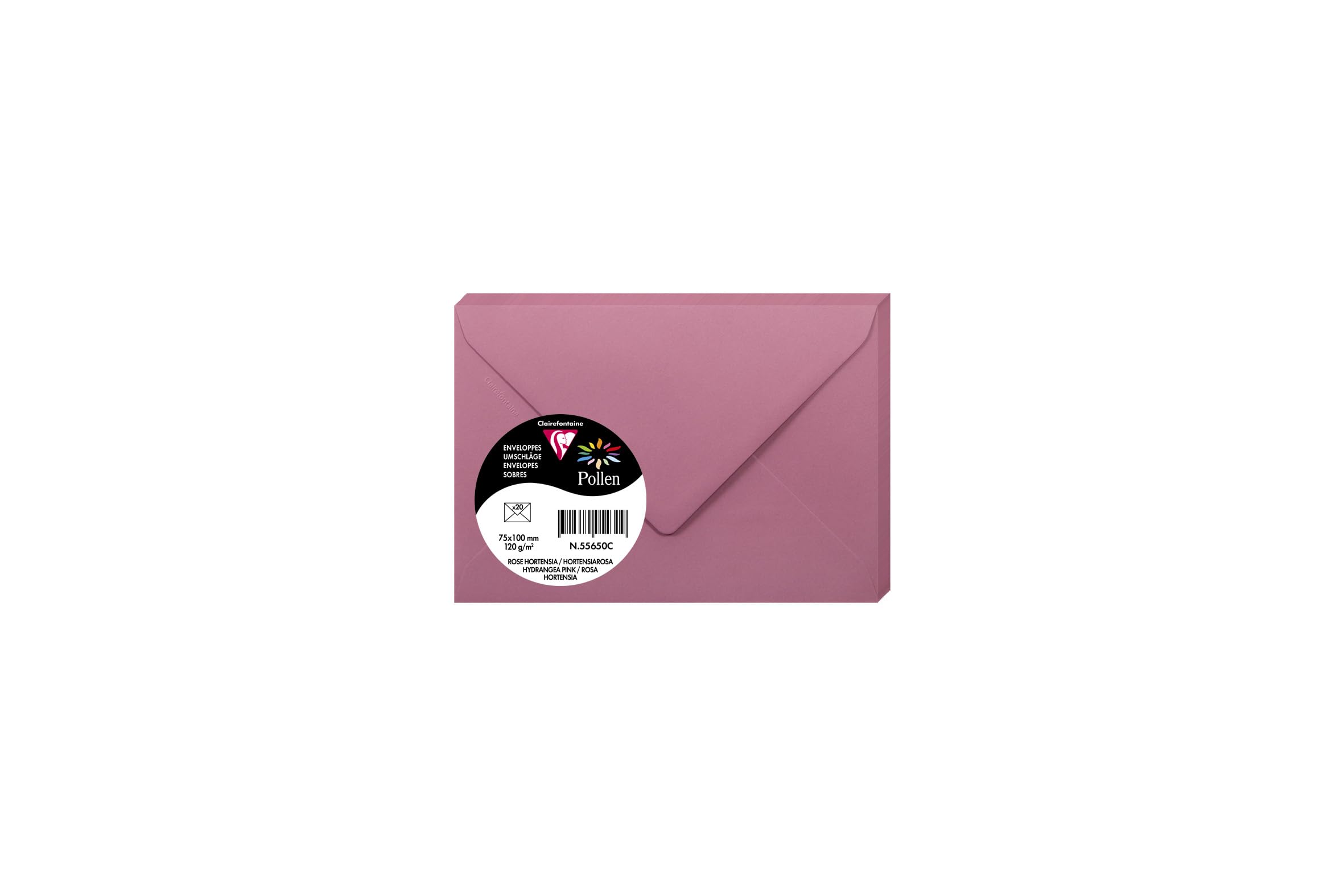 Clairefontaine 55650C Pack of 20 Gummed Envelopes 7,5x10cm 120g/m² Colour Hydrangea Pink Invitation Events Correspondence Range Pollen Premium Smooth Paper