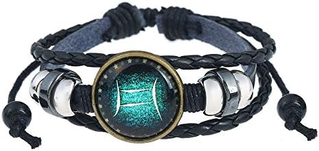 WikiMiu Leather Bracelet for Men Women, 12 Constellations Hand-Woven Adjustable Couples Bracelets, Retro Punk Style Bangle, Gift for Birthday Festival