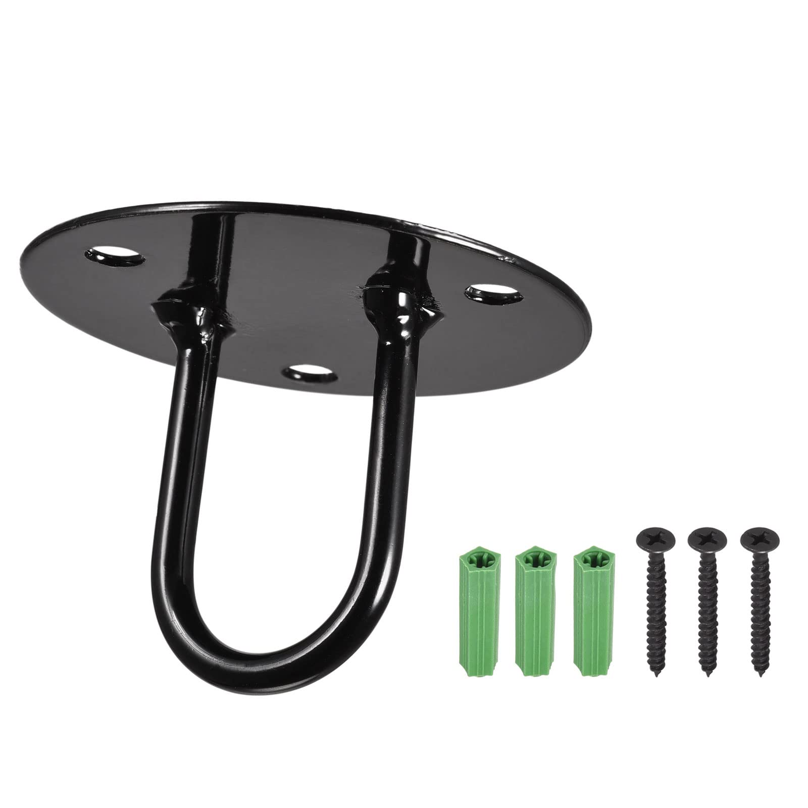 YOKIVE 4 Pcs Ceiling Hanging Hook, Wall Mounted U Shape Hook with Round Plate Hanging Plants, Great for Office, Home, Daily Use (Black, 2.6x1.8-Inch)
