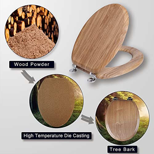 Angel Shield Antibacterial Wooden Toilet Seat - Adjustable Hinges, Always Fits, Never Slips - 45 x 37 x 5.6 cm (Solid Oak)