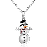 Talonior Snowman Christmas Necklace for Women S925 Sterling Silver Snowman Pendant Holiday Winter Xmas Jewelry Birthday Christmas Thanksgiving Gifts