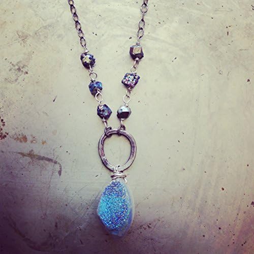 Rustic Glam Blue Druzy Pyrite Necklace