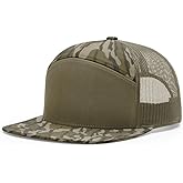 Richardson 168 Hi-Pro 7 Panel Flat Bill Adjustable Snapback Trucker Mesh Back Cap | OSFM | Bulk Pack Available