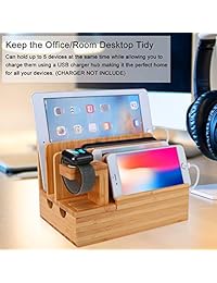 Estación de carga de madera de bambú   Estación de carga multidispositivo de madera y organizador de cable compatible para Apple Watch 3 2 1, iPhone X 8 7 7Plus y smartphones Android