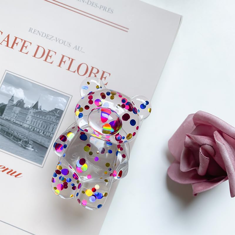 Photo 1 of 1 Pc Colorful Polka Dots Translucent Mobile Phone Finger Holder,3D Cute Bear Shaped Mobile Phone Cartoon Foldable Epoxy Sequins Phone Grip Tok Folding Bracket for Mobile Phone