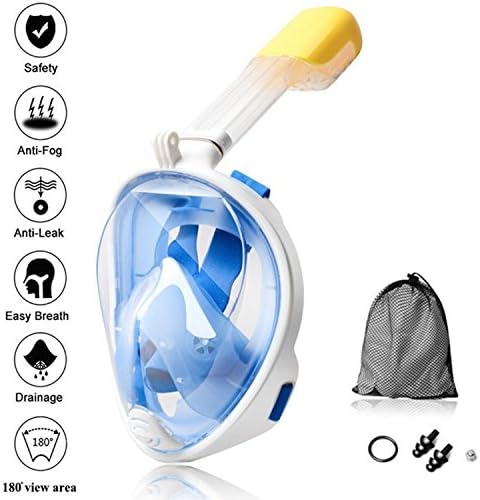 Full Face Snorkel Mask - New Snorkeling Mask with Detachable Seaview 180° GoPro Compatible Snorkel Mask- POKTOK Panoramic Full Face Design,Anti-Leak Snorkeling Desig