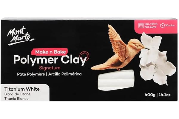 Mont Marte Make n Bake Polymer Clay Signature Titanium White 400g (14.1oz) Block, Bake in Oven, Soft and Smooth, Sculpting, C