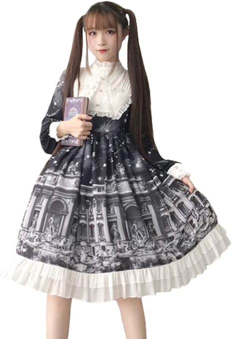 Amazon ワンピース ロリータ 長袖 ゴスロリ ゴシック ロリータ服 コスプレ 衣装 森ガール 女の子 姫 ドレス ゆめかわいい レトロ 中世紀 宮殿風 貴族風 リボン フリル 星 月 ハロウィン 仮装 クリスマス パーティー 学園祭 文化祭 イベント 写真撮影 ステージ衣装