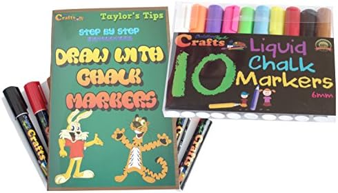 LIQUID CHALK MARKERS PACK - 10 6mm - Each Premium Quality Pen With Unique Reversible Fine Tip / Broad Tip &amp; How To Draw Book