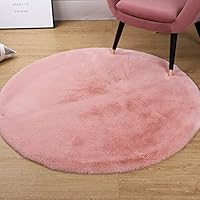 Faux Rabbit Fur 2.6 ft Round Rug Pink Shaggy Floor Carpet Throw Area Rug for Living Room Bedroom Playroom Decor