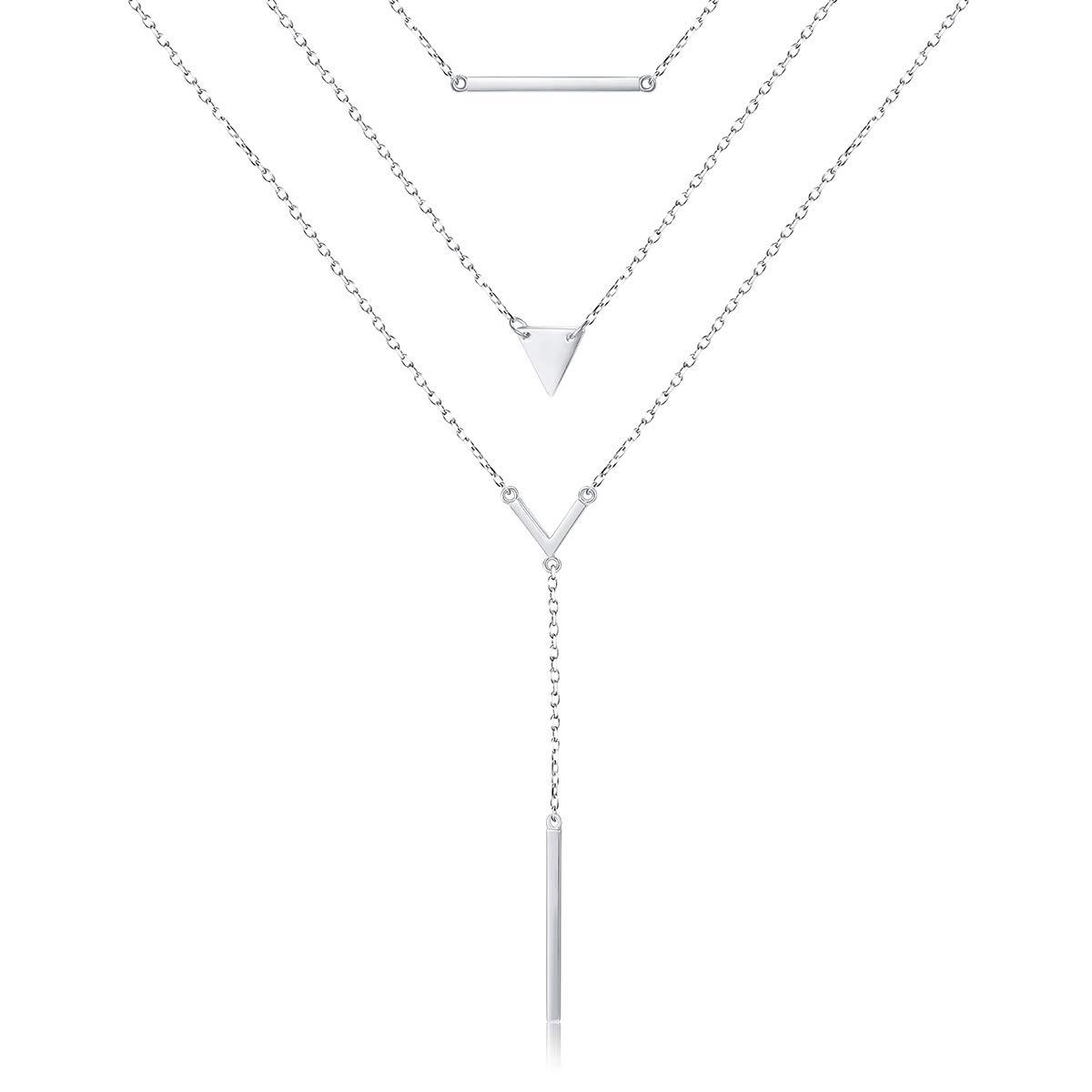 DAOCHONG Multilayer Layered Necklace S925 Sterling Silver Triangle Bar Triple Chain Choker Y Lariat Necklaces Birthday Gift for Women — image 1