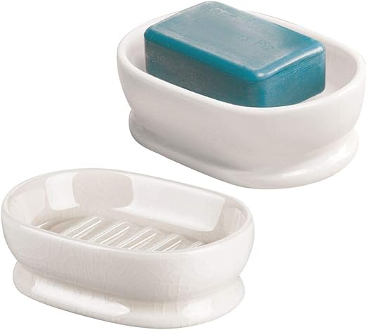 Amazon Com Mdesign Decorative Ceramic Bar Soap Dish Tray For