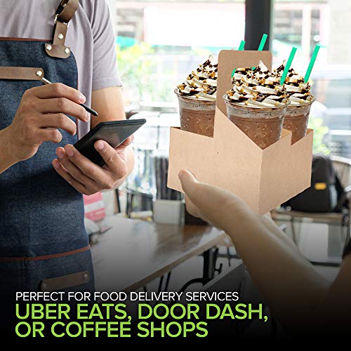 4 Cup Disposable Drink Carrier with Handle (15 Count) Kraft