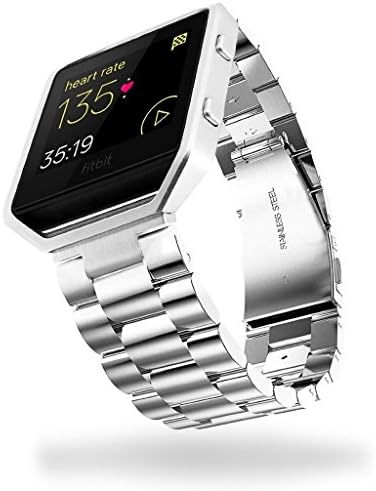 Fitbit Blaze Accessory Band, Fose Solid Stainless Steel Metal Watch Strap Business Replacement Watchband with Durable Folding Clasp for Fitbit Blaze Tracker Smart Fitness Watch Band - Silver