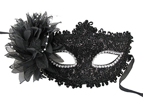 Lace with Feather Halloween Mask Side Flower Princess Mask