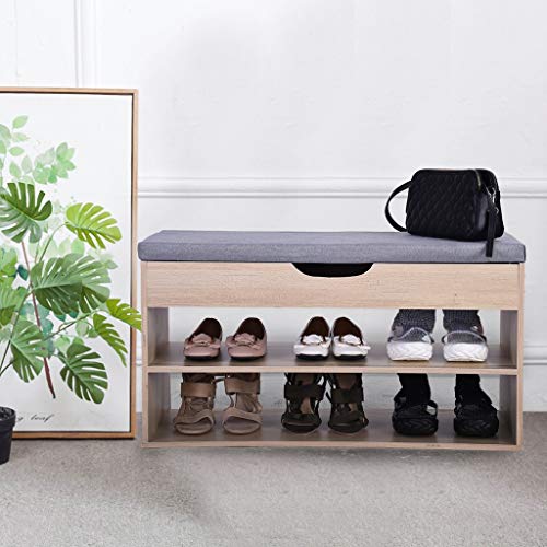 image for Beyonds Entryway Shoe Storage Bench, White Shoes Shelf Rack with Innov