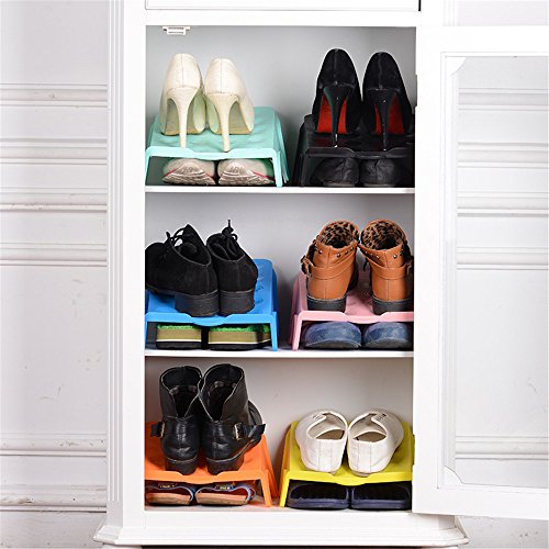 Tiean New Multi-Colored Display Rack Shoes Organizer Space-Saving Plastic Rack Storage (Orange) - Thumbnail 3