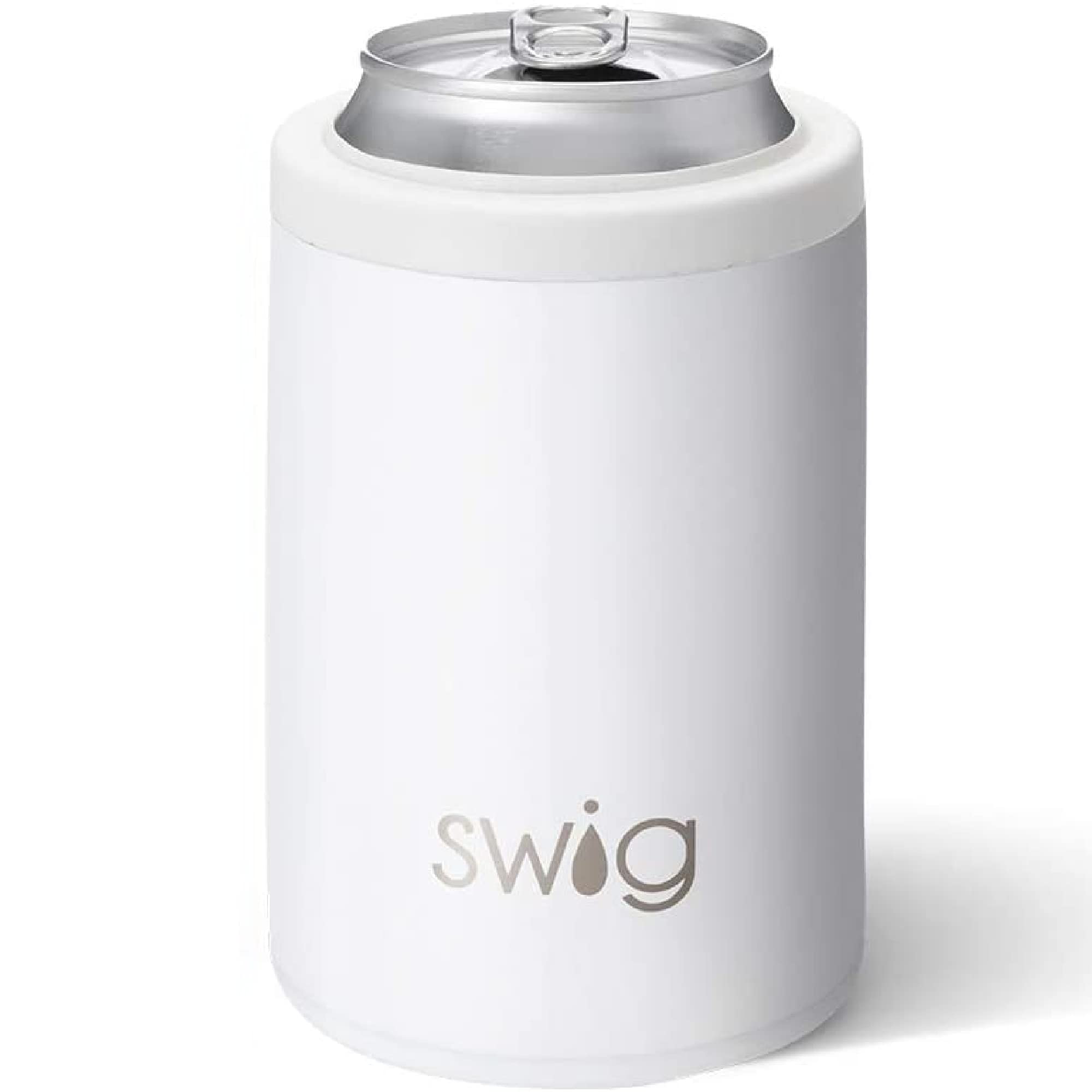 Swig Life Standard Can Cooler, 12oz Insulated Bottle & Can Holder, Stainless Steel Can Cooler, Can Covers for Standard 12 oz Beer Bottles, Beach Accessories for Women (White)