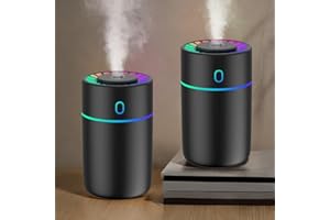 2 Pcs Portable Mini Humidifier, 230ml Cool Mist Small Humidifier with Colorful Lights. Perfect for Bedroom, Office, Plants, t
