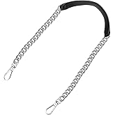 uxcell Purse Chain Strap, 39" Leather Iron Flat Chain Strap Handbag Chains Purse Handles Shoulder Replacement Strap (Black Strap Silver Chain)