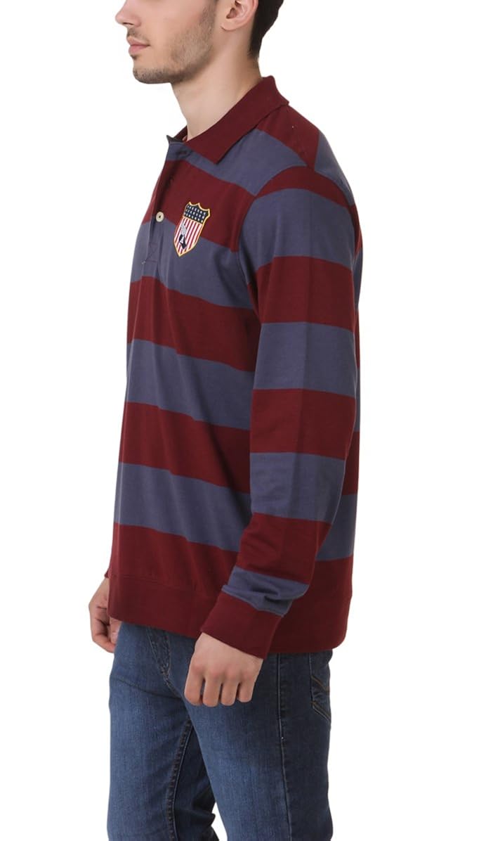 american crew men's poly cotton polo (navy blue & maroon)