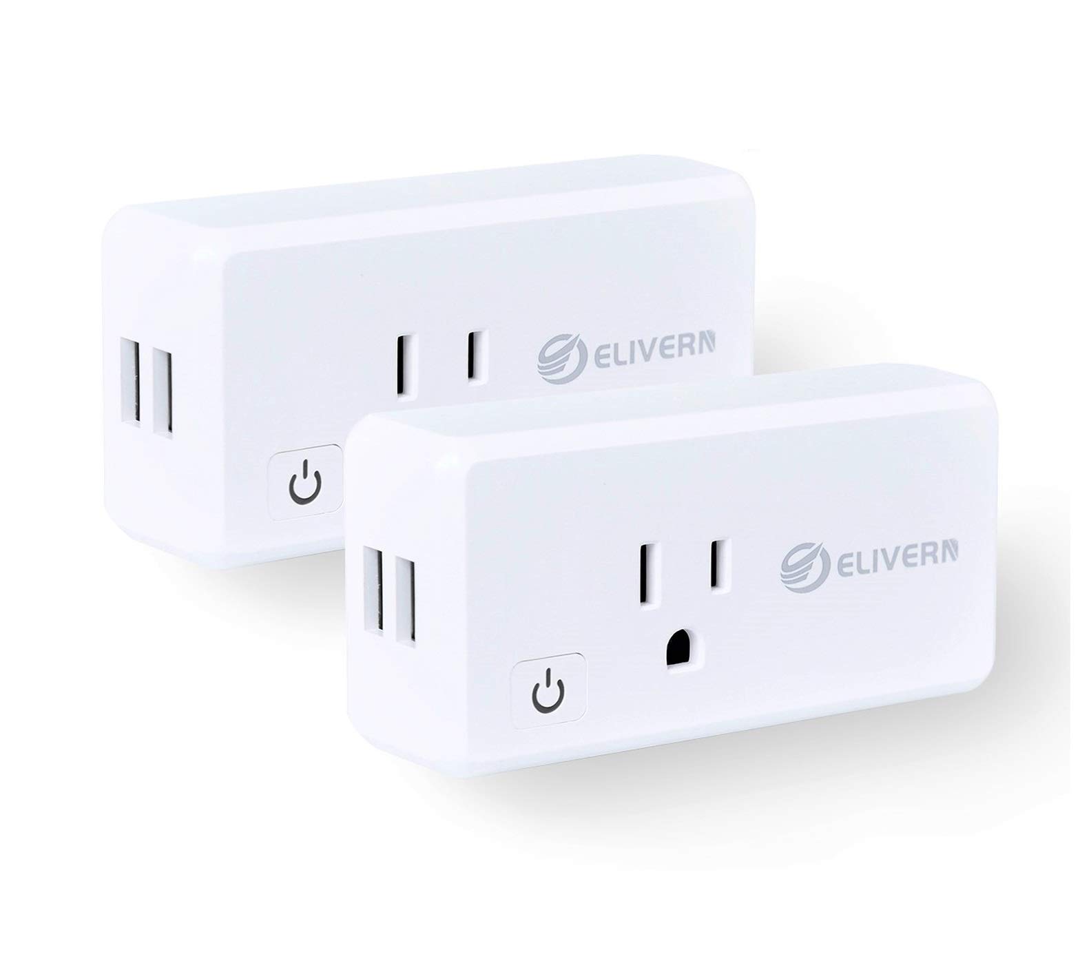 [Upgraded] ELIVERN USB Wall Charger,Dual Port Wi-Fi Smart Sockets Compatible with Amazon Alexa,Google Home,16A Timing Switch with Energy Monitor,No Hub Required,ETL and FCC Listed(Android/IOS) 2Pack