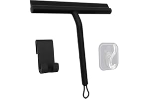 DEOFUXT Squeegee for Shower Glass Doors, Resilient Loop - No-Drill & Adhesive Hook, Silicone Shower Squeegee with Stainless S