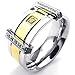 KONOV Mens Cubic Zirconia Stainless Steel Ring, Classic Wedding Band, Gold Silver