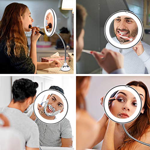 10X Magnifying Makeup Mirror, LED Mirror Adjustable Flexible Gooseneck & Locking Suction Cosmetic Mirror, Magnification Mirrors, 360° Swivel Wall Mirror, Vanity Mirror For Home Bathroom