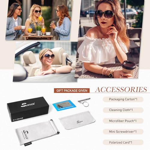 Sunier Polarised Sunglasses Women,Trendy Oversized Sun Glasses,Fashion Ladies Shades with UV400 Protection Shades