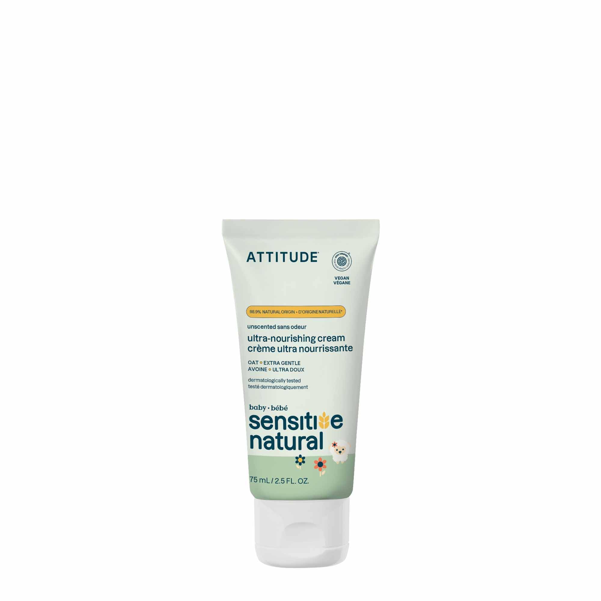 ATTITUDE Deep Moisturizing Body Cream, Plant and Mineral-Based Ingredients, Vegan and Cruelty-free Personal Care Products for Sensitive Skin, Unscented,75 mL