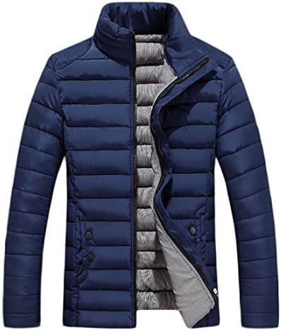 Zantt Men's Quilted Padded Zip Up Stand Collar Winter Down Jacket Coat Navy Blue XS