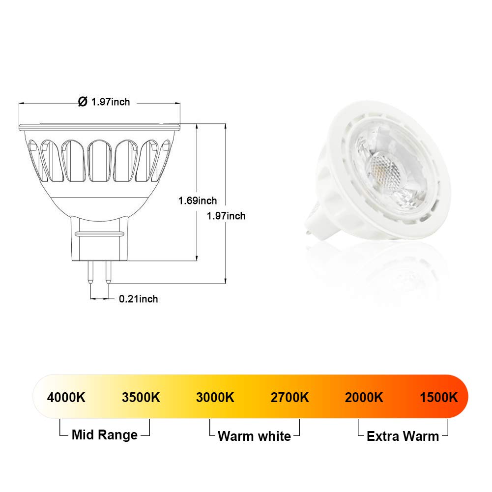 ELECCTV LED Bulbs 5W 420lm 3000K Warm White 38° Beam Angle Non-Dimmable MR16 LED Spotlights 50W Halogen Bulbs Equivalent, Pack of 6