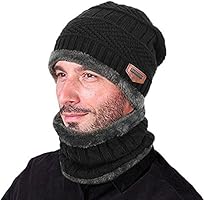 ZZLAY Sombrero de gorro de invierno grueso conjunto de bufanda Gorro de gorro de punto cálido nieve cubierto de nieve