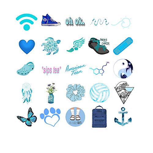 AKEROCK Cute Nature VSCO Stickers for Water Bottles and Laptops, Aesthetic Trendy Waterproof Vinyl Sticker Pack for Hydro Flask Cameras Phone Luggage Graffiti Decal, 50 Packs, Blue