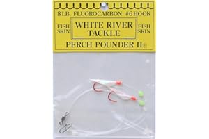 J Deez White River Tackle Perch Pounder II Fishing Hook Rig, 1 Pc, Size 8, 6, 4, Fish Skin, Ready for Weight/Sinker & Live Bait