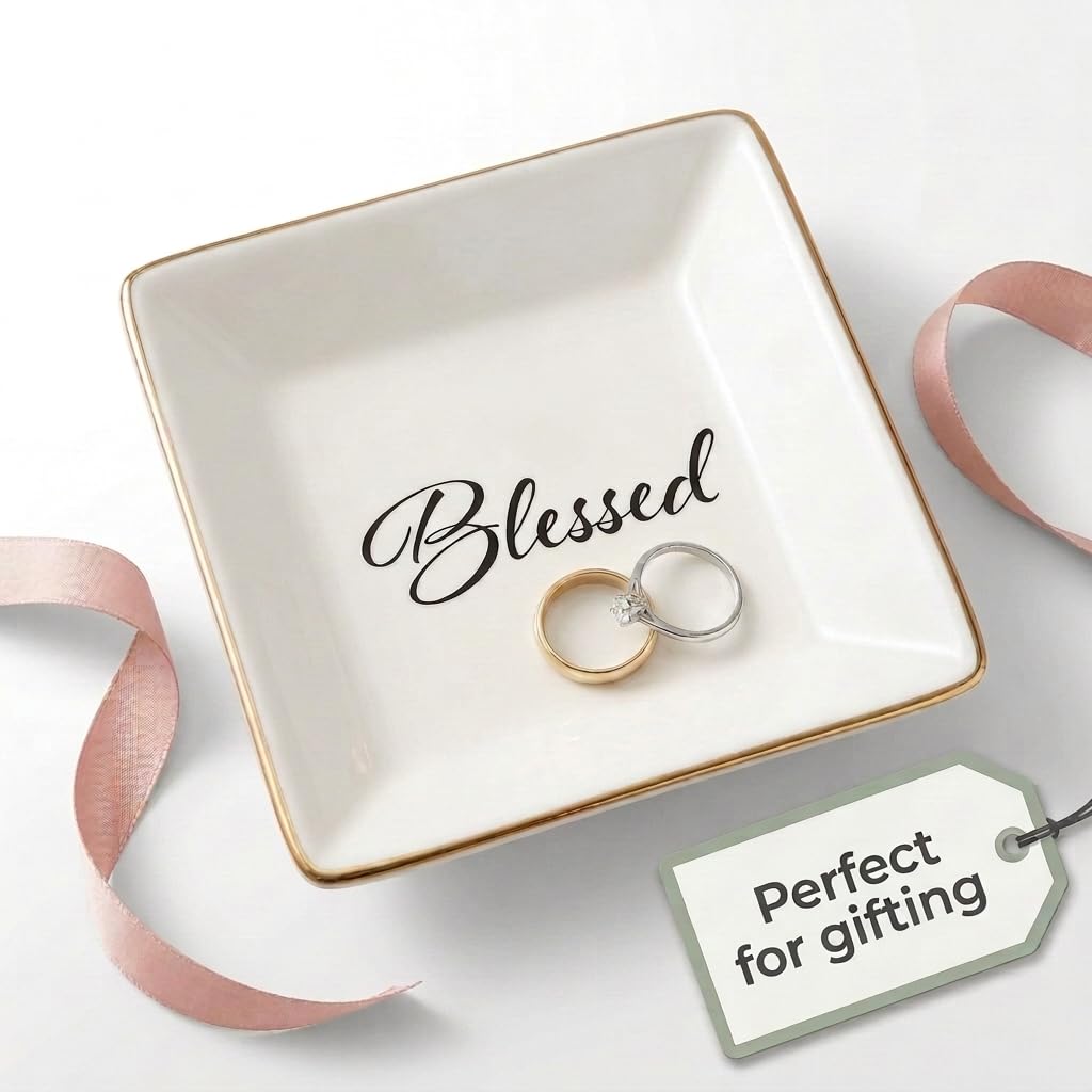 Simply Charmed Blessed Ceramic Jewelry Dish or Ring Holder - Religious Gift for Mother's Day, Confirmation or Baptism