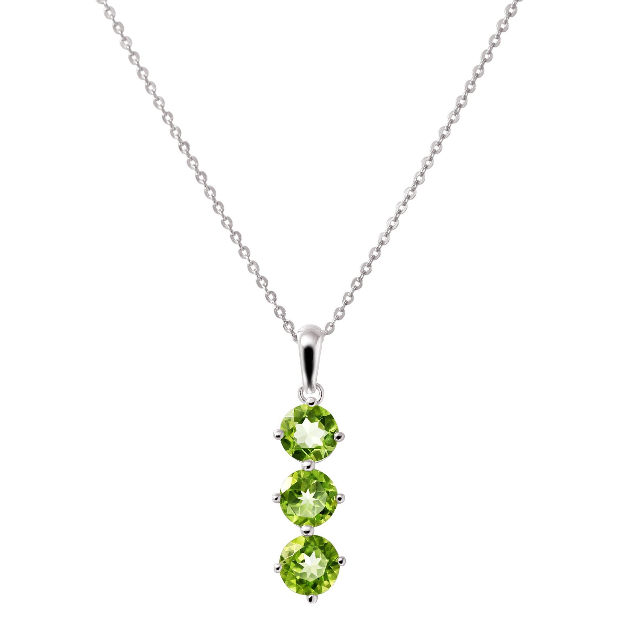 Franki Baker Natural Peridot & Sterling Silver 3 Gemstone Pendant Necklace. Pendant Length: 3cm. Chain Length: 50cm